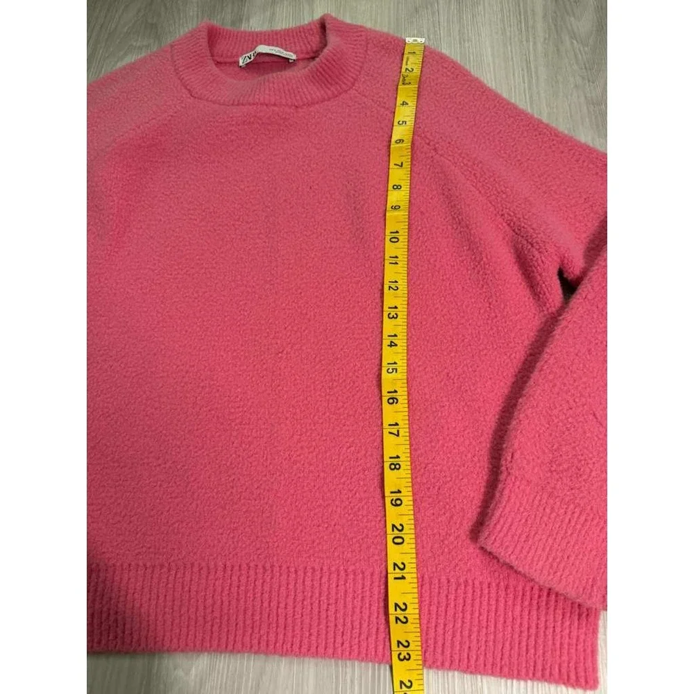 ZARA Textured Crewneck Pullover Sweater Bright Pink Cozy Knit Womens S